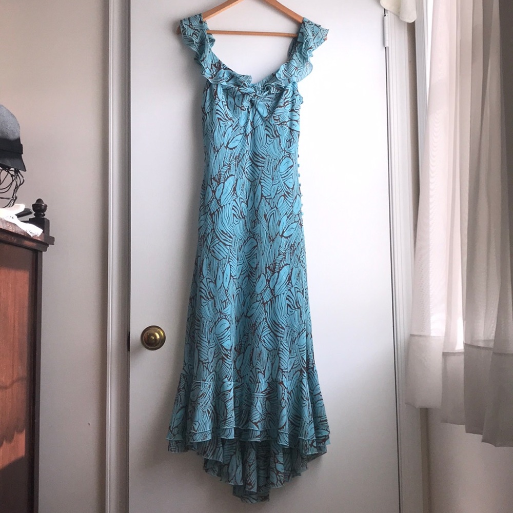 Nueva Maxi Dress Tiffany Blue with Leaf Motif sz 8